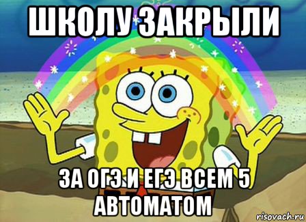 школу закрыли за огэ и егэ всем 5 автоматом, Мем Воображение (Спанч Боб)