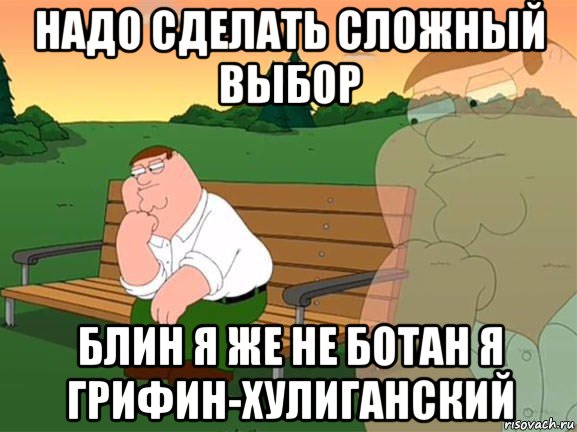 надо сделать сложный выбор блин я же не ботан я грифин-хулиганский, Мем Задумчивый Гриффин