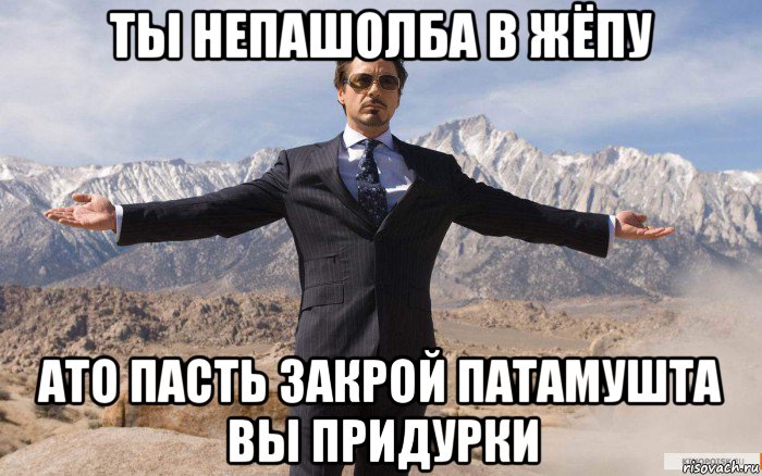 ты непашолба в жёпу ато пасть закрой патамушта вы придурки, Мем железный человек