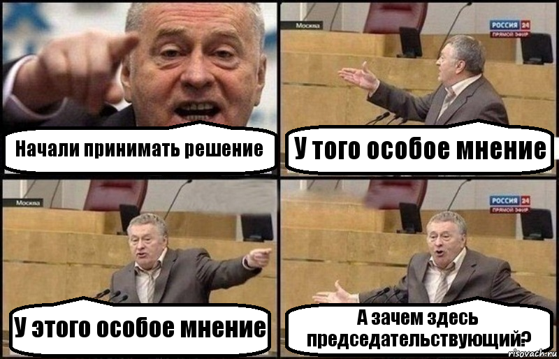 Начали принимать решение У того особое мнение У этого особое мнение А зачем здесь председательствующий?, Комикс Жириновский