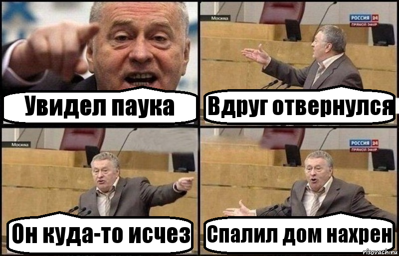 Увидел паука Вдруг отвернулся Он куда-то исчез Спалил дом нахрен, Комикс Жириновский