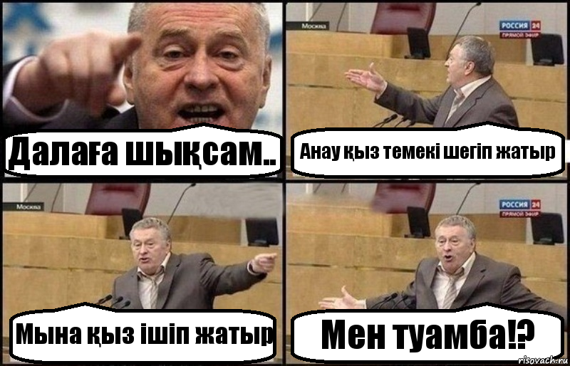 Далаға шықсам.. Анау қыз темекі шегіп жатыр Мына қыз ішіп жатыр Мен туамба!?, Комикс Жириновский