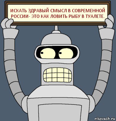 искать здравый смысл в современной России- это как ловить рыбу в туалете., Комикс Бендер с плакатом