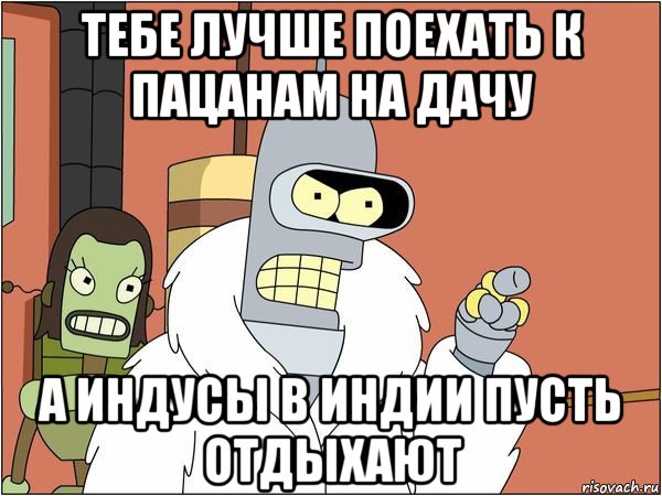 тебе лучше поехать к пацанам на дачу а индусы в индии пусть отдыхают, Мем Бендер