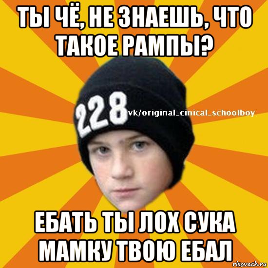 ты чё, не знаешь, что такое рампы? ебать ты лох сука мамку твою ебал, Мем  Циничный школьник