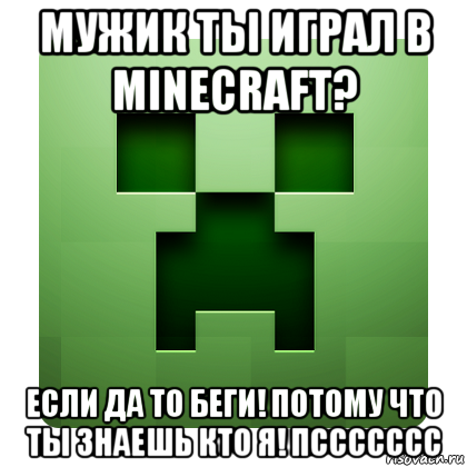 мужик ты играл в minecraft? если да то беги! потому что ты знаешь кто я! пссссссс, Мем Creeper