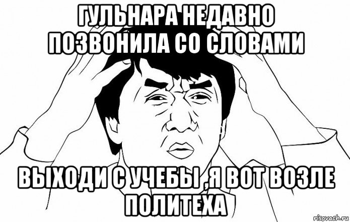 гульнара недавно позвонила со словами выходи с учебы ,я вот возле политеха, Мем ДЖЕКИ ЧАН