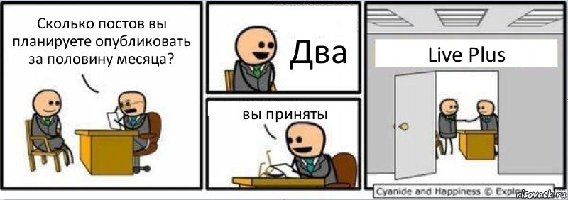 Сколько постов вы планируете опубликовать за половину месяца? Два вы приняты Live Plus