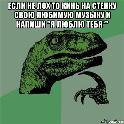 если не лох то кинь на стенку свою любимую музыку и напиши "я люблю тебя*" , Мем Филосораптор