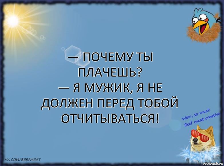 — Почему ты плачешь?
— Я мужик, я не должен перед тобой отчитываться!, Комикс ФОН