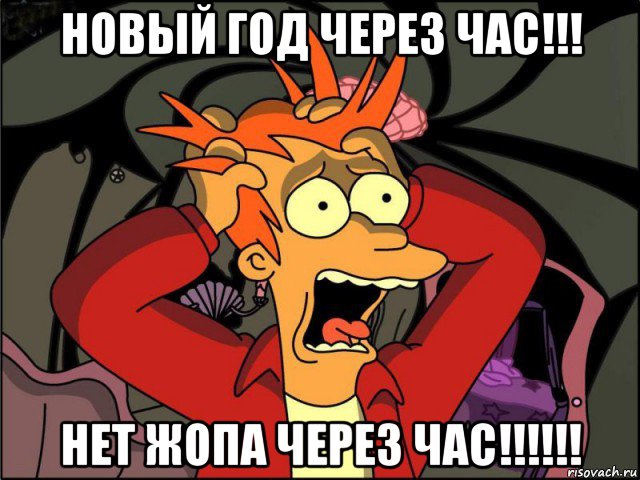 новый год через час!!! нет жопа через час!!!!!!, Мем Фрай в панике