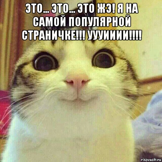 это... это... это жэ! я на самой популярной страничке!!! уууииии!!!! , Мем       Котяка-улыбака