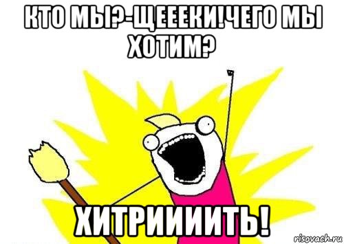 кто мы?-щеееки!чего мы хотим? хитриииить!, Мем кто мы чего мы хотим