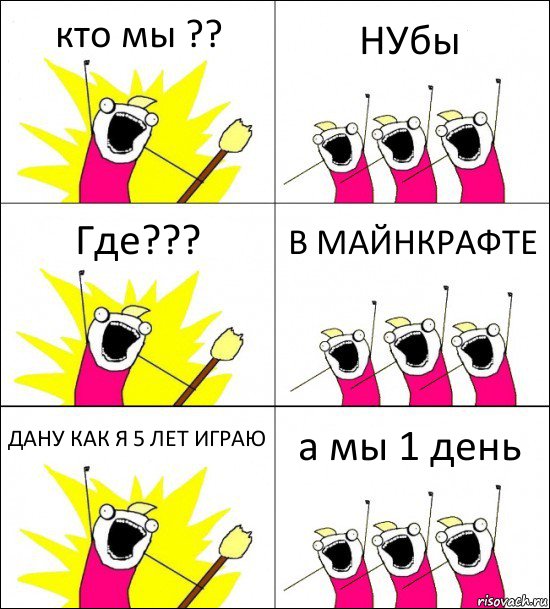 кто мы ?? НУбы Где??? В МАЙНКРАФТЕ ДАНУ КАК Я 5 ЛЕТ ИГРАЮ а мы 1 день