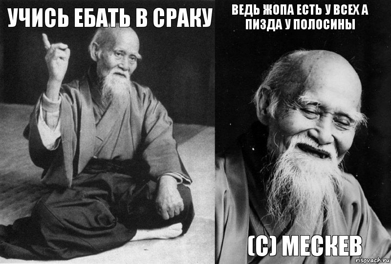 учись ебать в сраку  Ведь жопа есть у всех а пизда у полосины (с) мескев, Комикс Мудрец-монах (4 зоны)