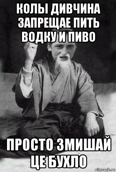 колы дивчина запрещае пить водку и пиво просто змишай це бухло, Мем Мудрий паца