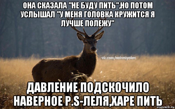 она сказала "не буду пить",но потом услышал "у меня головка кружится я лучше полежу" давление подскочило наверное p.s-леля,харе пить