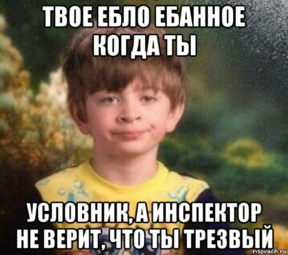 твое ебло ебанное когда ты условник, а инспектор не верит, что ты трезвый, Мем Недовольный пацан