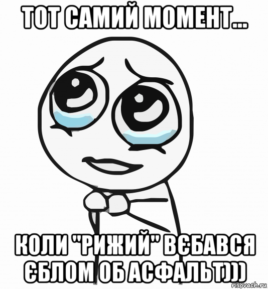 тот самий момент... коли "рижий" вєбався єблом об асфальт))), Мем  ну пожалуйста (please)