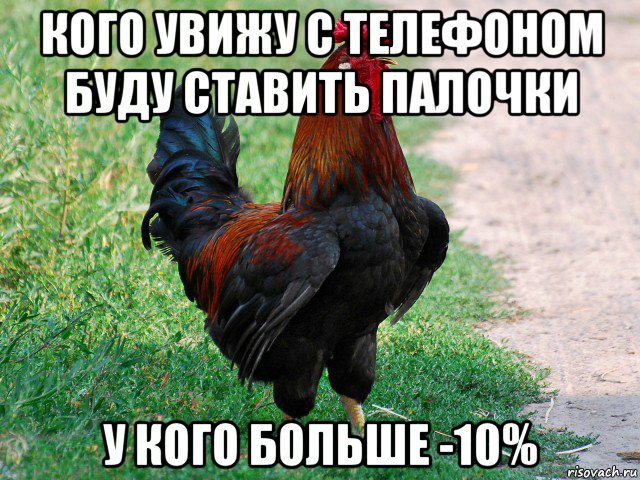 кого увижу с телефоном буду ставить палочки у кого больше -10%, Мем петух