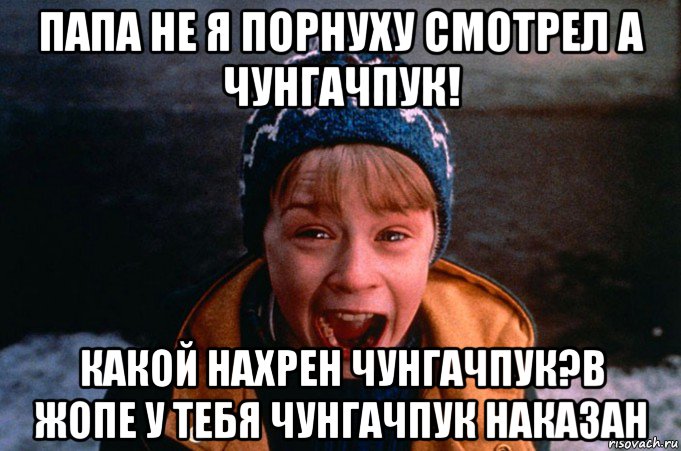 папа не я порнуху смотрел а чунгачпук! какой нахрен чунгачпук?в жопе у тебя чунгачпук наказан, Мем Один дома орет