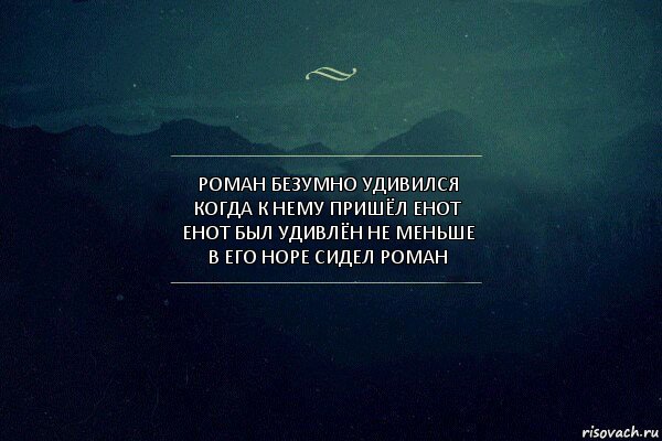 Роман безумно удивился
Когда к нему пришёл енот
Енот был удивлён не меньше
В его норе сидел Роман