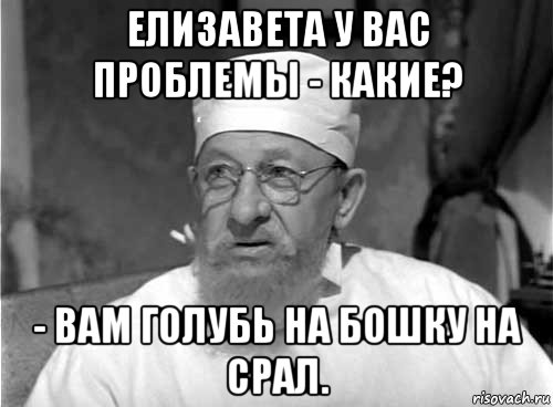 елизавета у вас проблемы - какие? - вам голубь на бошку на срал., Мем Профессор Преображенский