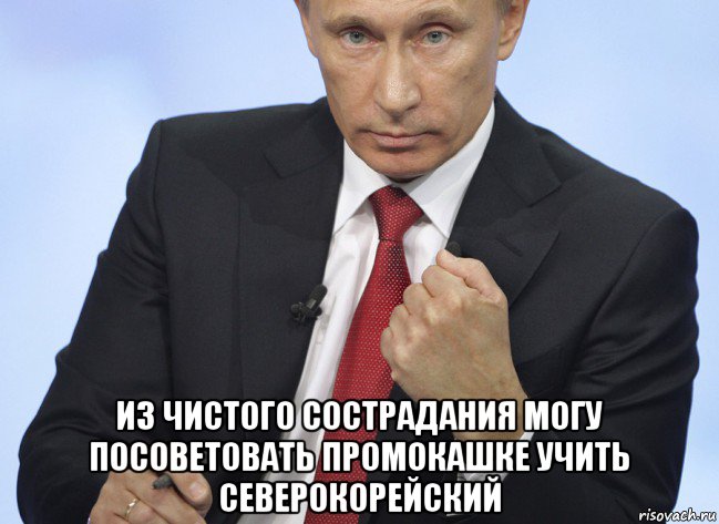  из чистого сострадания могу посоветовать промокашке учить северокорейский, Мем Путин показывает кулак