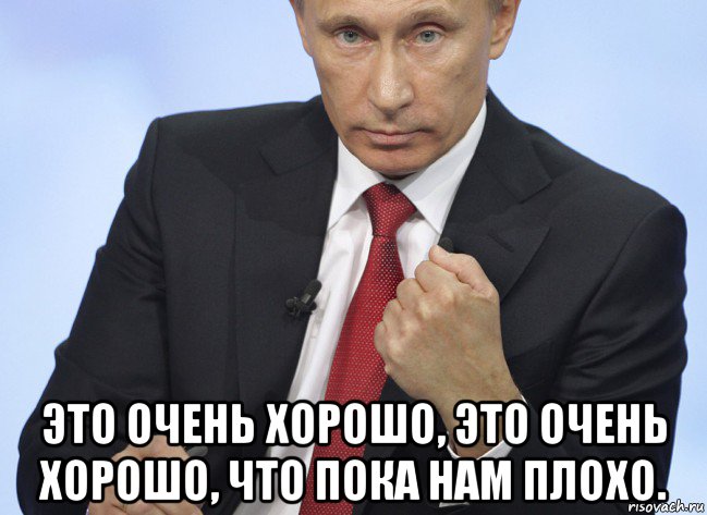  это очень хорошо, это очень хорошо, что пока нам плохо., Мем Путин показывает кулак