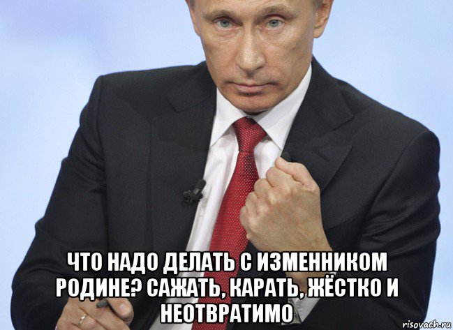  что надо делать с изменником родине? сажать, карать, жёстко и неотвратимо, Мем Путин показывает кулак