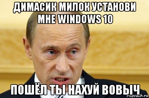 димасик милок установи мне windows 10 пошёл ты нахуй вовыч, Мем путин