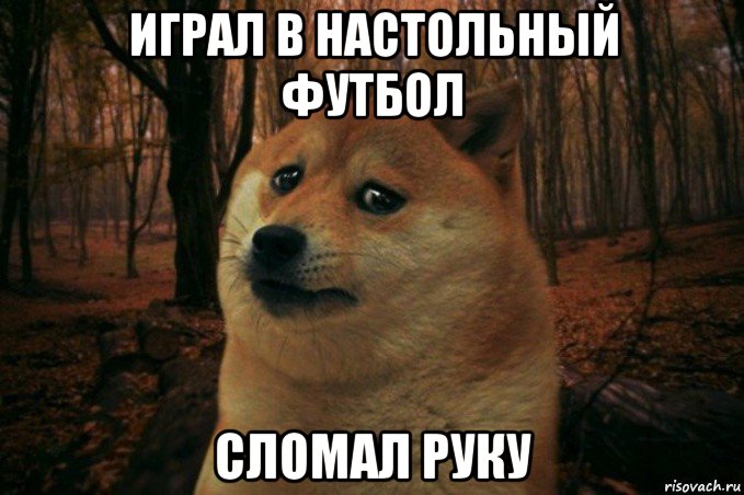 играл в настольный футбол сломал руку, Мем SAD DOGE