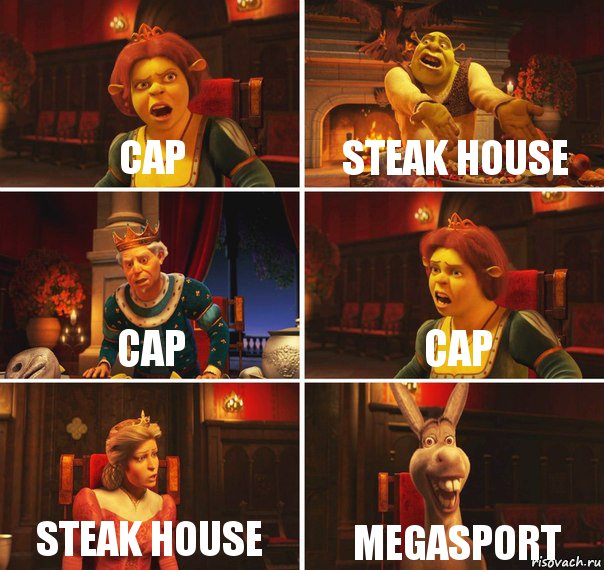 Cap Steak house Cap Cap Steak house Megasport, Комикс  Шрек Фиона Гарольд Осел