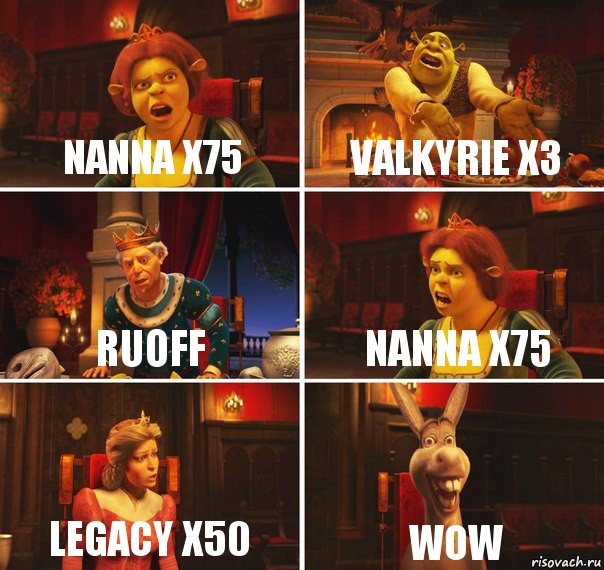 Nanna x75 Valkyrie x3 RuOFF Nanna x75 Legacy x50 WOW, Комикс  Шрек Фиона Гарольд Осел