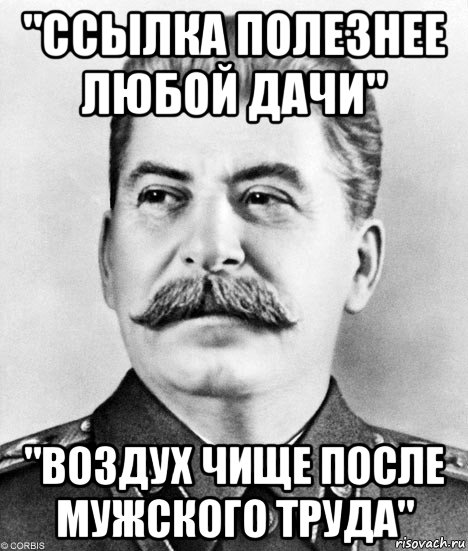 "ссылка полезнее любой дачи" "воздух чище после мужского труда", Мем  Иосиф Виссарионович Сталин