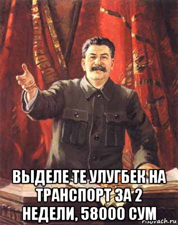  выделе те улугбек на транспорт за 2 недели, 58000 сум, Мем  сталин цветной