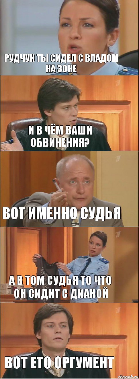 Рудчук ты сидел с Владом на зоне И в чём ваши обвинения? Вот именно судья А в том судья то что он сидит с Дианой Вот ето оргумент, Комикс Суд