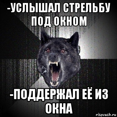 -услышал стрельбу под окном -поддержал её из окна, Мем Сумасшедший волк