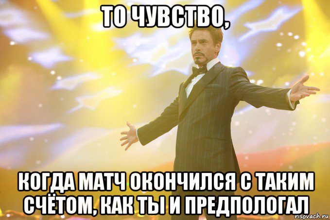 то чувство, когда матч окончился с таким счётом, как ты и предпологал, Мем Тони Старк (Роберт Дауни младший)