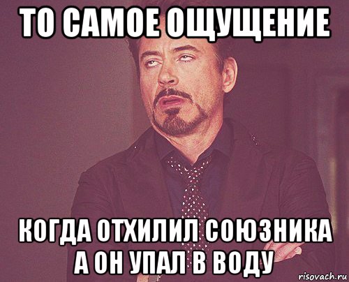 то самое ощущение когда отхилил союзника а он упал в воду, Мем твое выражение лица