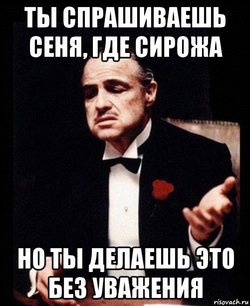 ты спрашиваешь сеня, где сирожа но ты делаешь это без уважения, Мем ты делаешь это без уважения