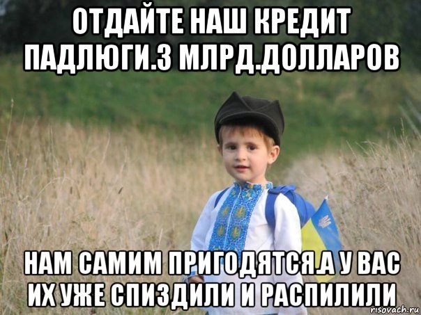 отдайте наш кредит падлюги.3 млрд.долларов нам самим пригодятся.а у вас их уже спиздили и распилили