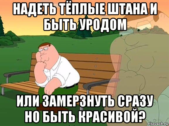 надеть тёплые штана и быть уродом или замерзнуть сразу но быть красивой?, Мем Задумчивый Гриффин