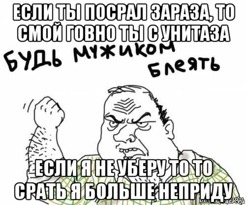 если ты посрал зараза, то смой говно ты с унитаза если я не уберу то то срать я больше неприду, Мем блять