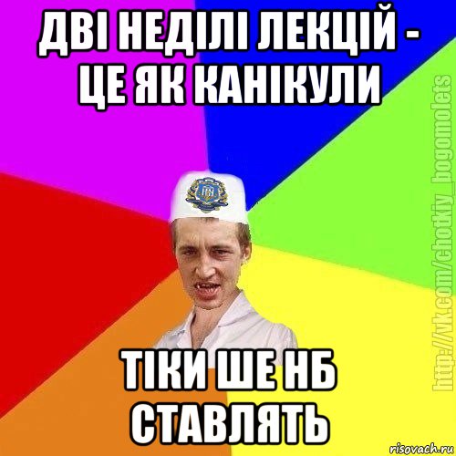 дві неділі лекцій - це як канікули тіки ше нб ставлять