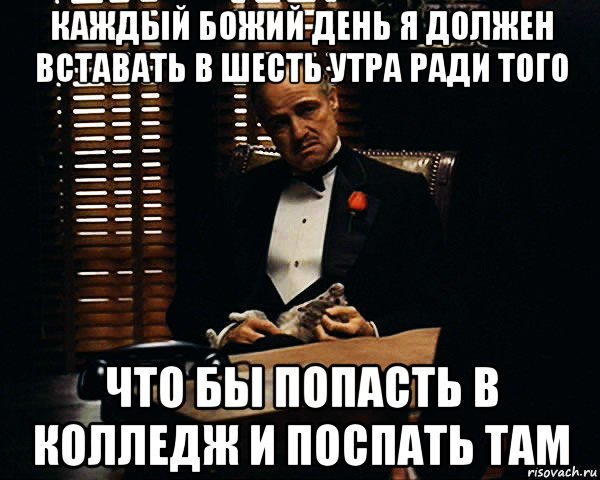 каждый божий день я должен вставать в шесть утра ради того что бы попасть в колледж и поспать там, Мем Дон Вито Корлеоне