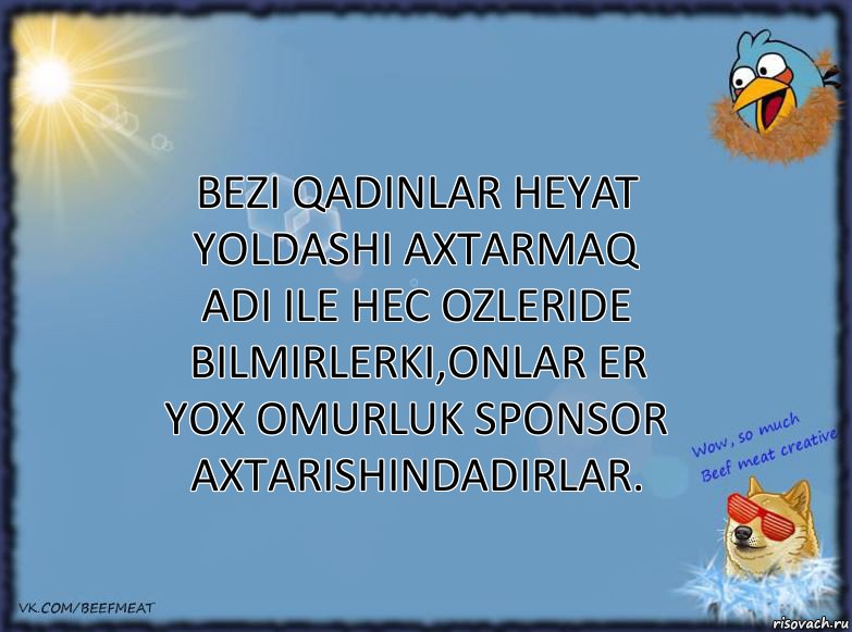 Bezi qadinlar heyat yoldashi axtarmaq adi ile hec ozleride bilmirlerki,onlar er yox omurluk sponsor axtarishindadirlar., Комикс ФОН