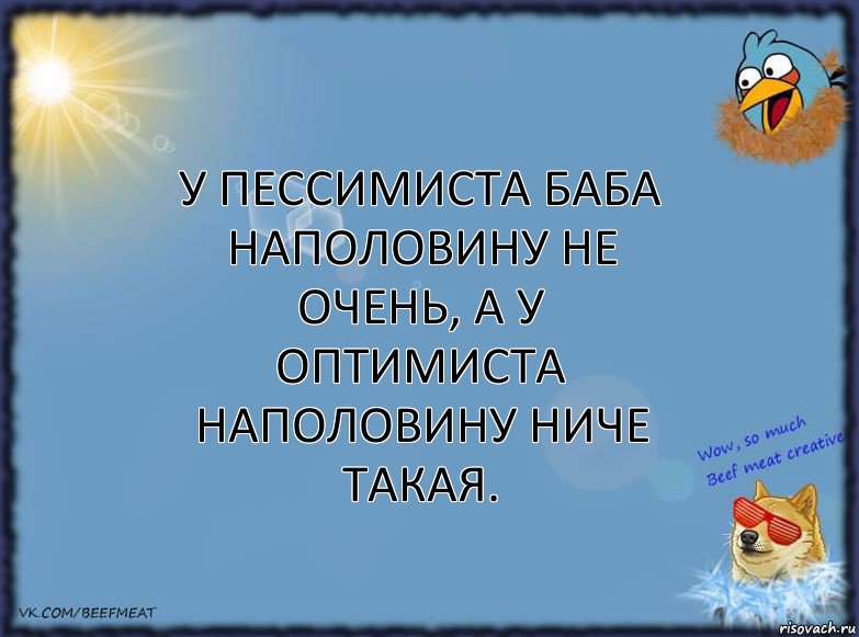 У пессимиста баба наполовину не очень, а у оптимиста наполовину ниче такая., Комикс ФОН