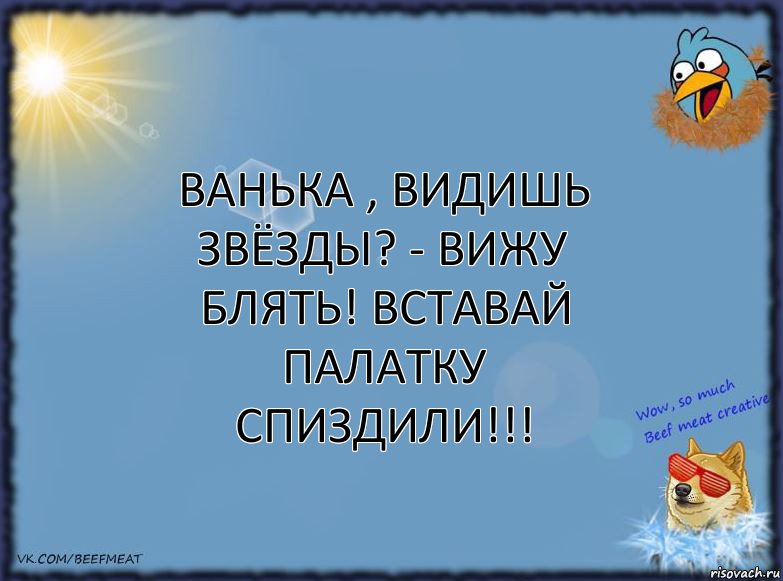 Ванька , видишь звёзды? - Вижу блять! Вставай палатку спиздили!!!, Комикс ФОН