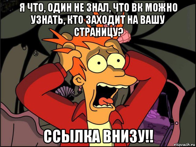 я что, один не знал, что вк можно узнать, кто заходит на вашу страницу? ссылка внизу!!, Мем Фрай в панике